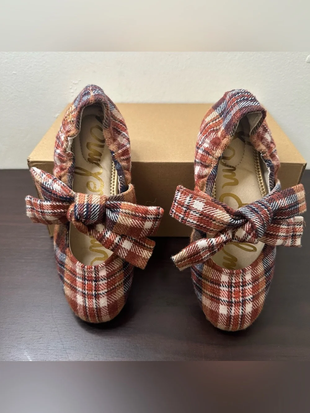 Sam Edelman Plaid Bow Mary Jane Felicity Slip-On Flat Round Toe Shoes Girl 2 New
